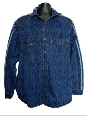 Adidas x Ivy Park Monogram Denim Shirt Rodeo Beyonce H61704 Shacket Size M
